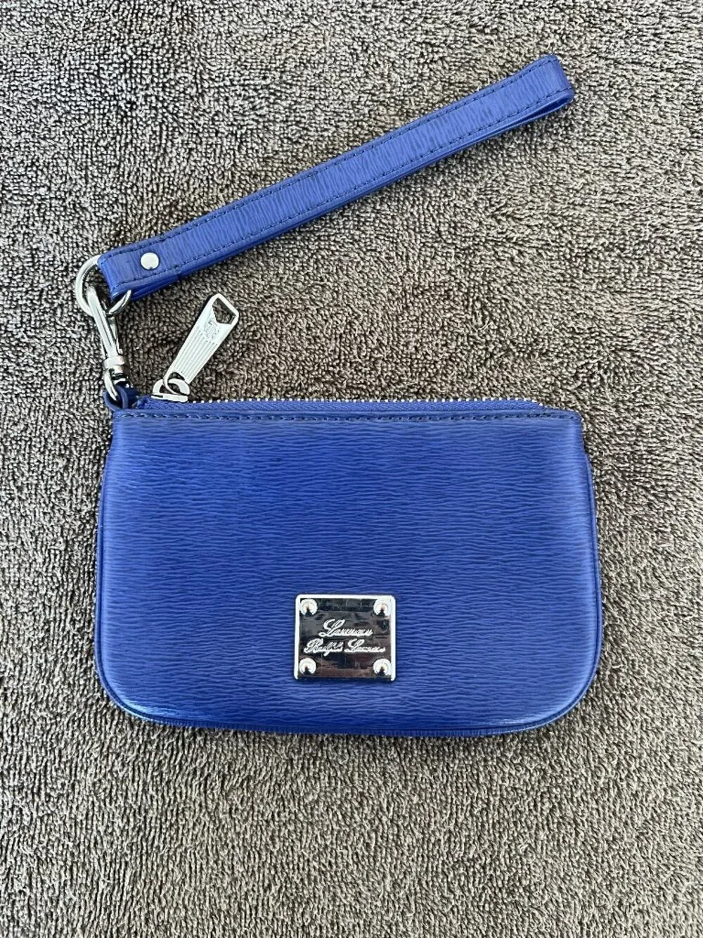 Lauren Ralph‎ Lauren Epi Textured Leather Wristlet Clutch Silver